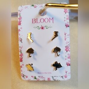 Bloom Gold Toned Weather Themed Three Pair Earrings Set